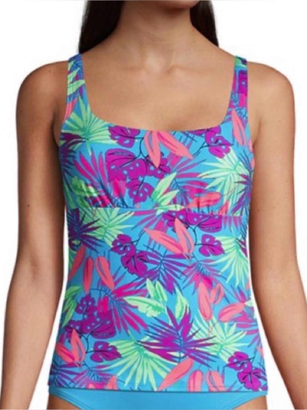 Lands End Turquoise Tropical Palm Tankini